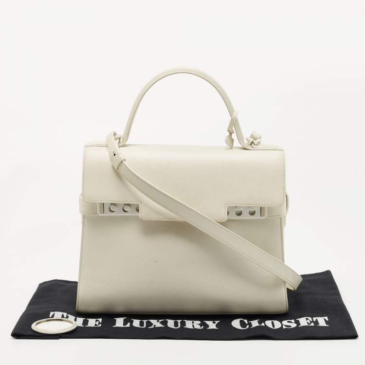 Pre Owned Delvaux White Leather Tempete MM Top Handle Bag                  