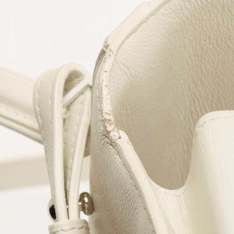 Pre Owned Delvaux White Leather Tempete MM Top Handle Bag                  