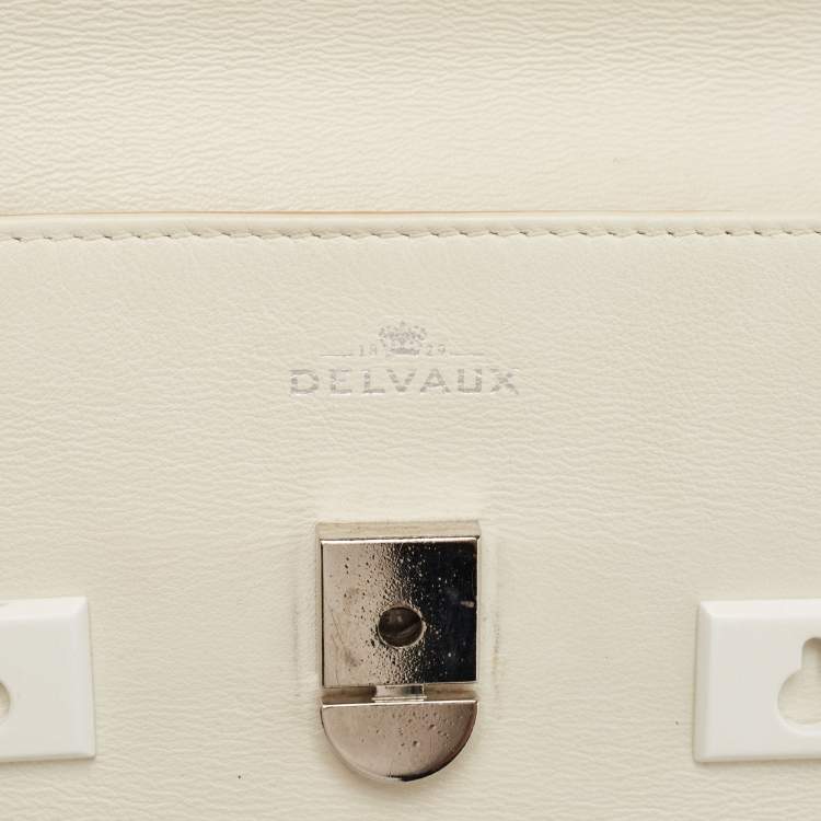 Pre Owned Delvaux White Leather Tempete MM Top Handle Bag                  