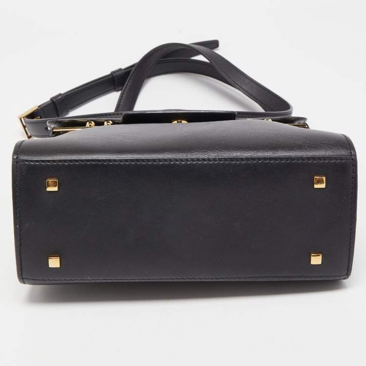 Pre Owned Delvaux Black Leather Tempete PM Top Handle Bag