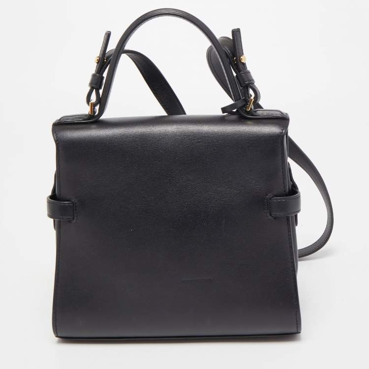 Pre Owned Delvaux Black Leather Tempete PM Top Handle Bag