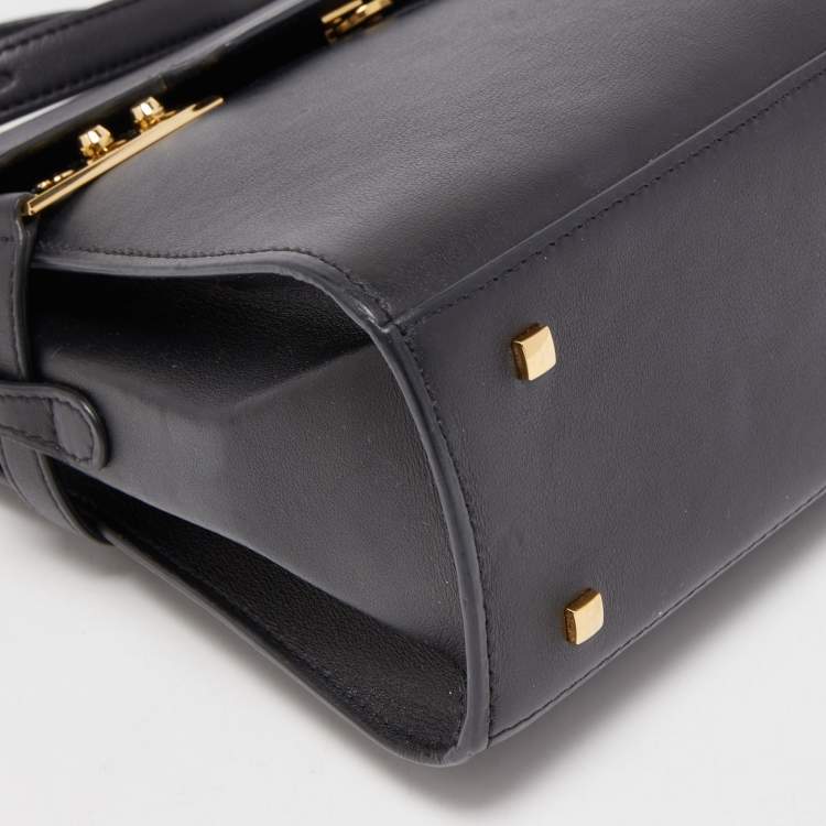 Pre Owned Delvaux Black Leather Tempete PM Top Handle Bag