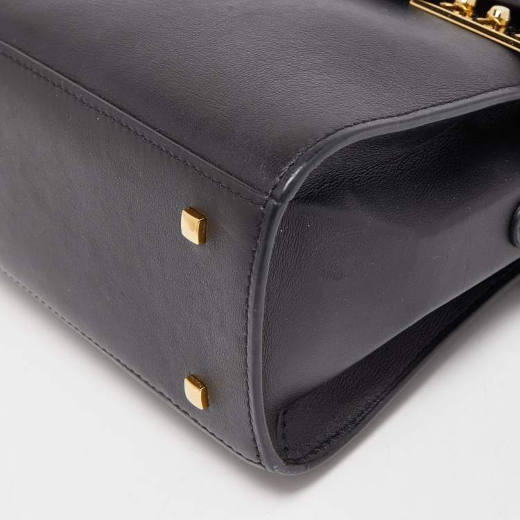 Pre Owned Delvaux Black Leather Tempete PM Top Handle Bag