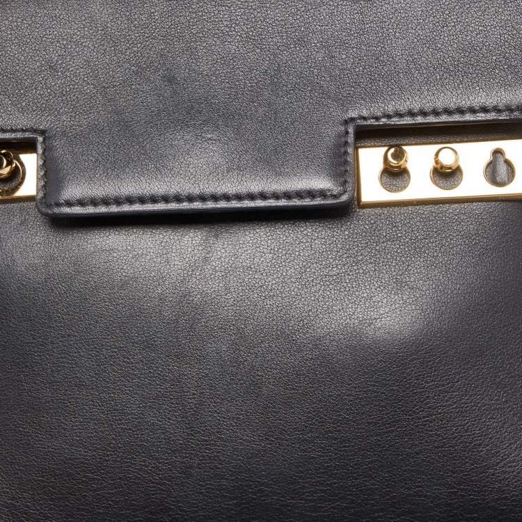 Pre Owned Delvaux Black Leather Tempete PM Top Handle Bag