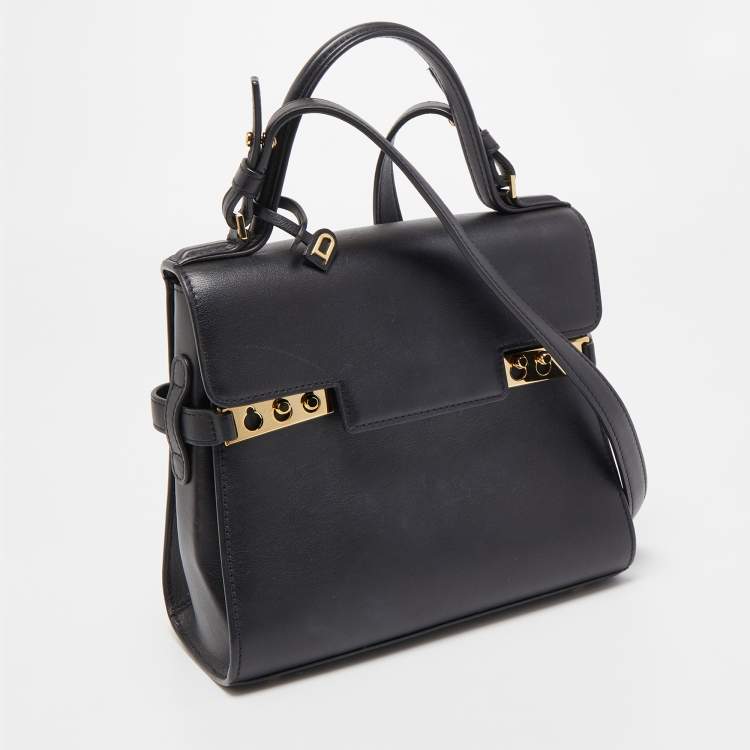 Pre Owned Delvaux Black Leather Tempete PM Top Handle Bag