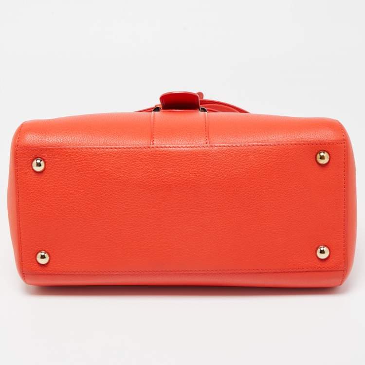 Pre Owned Delvaux Orange Leather Brillant MM Top Handle Bag