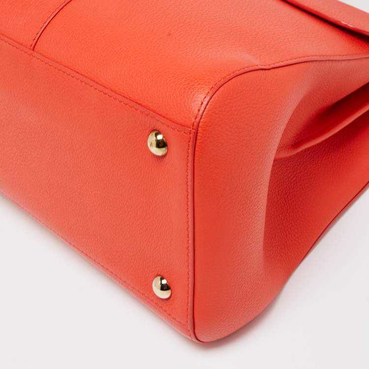 Pre Owned Delvaux Orange Leather Brillant MM Top Handle Bag
