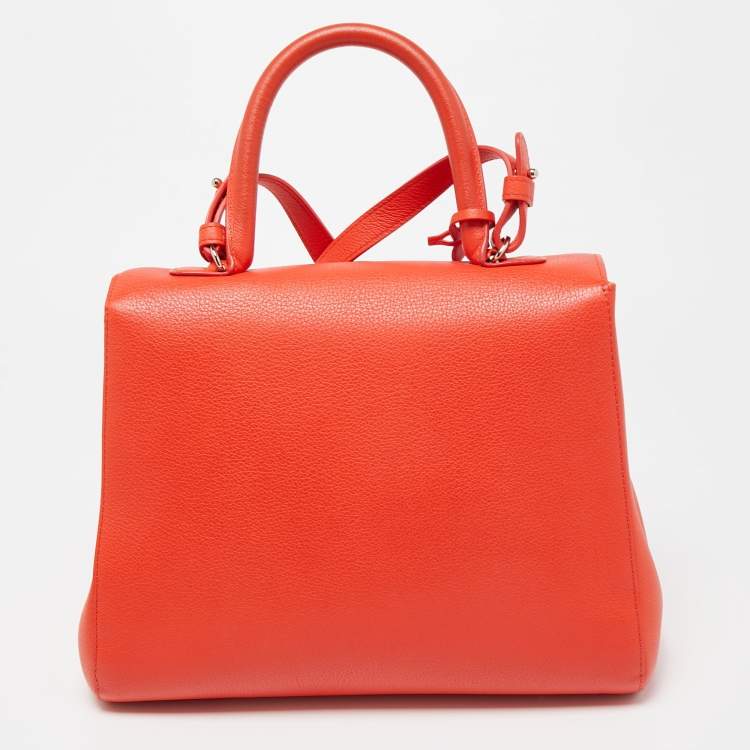 Pre Owned Delvaux Orange Leather Brillant MM Top Handle Bag