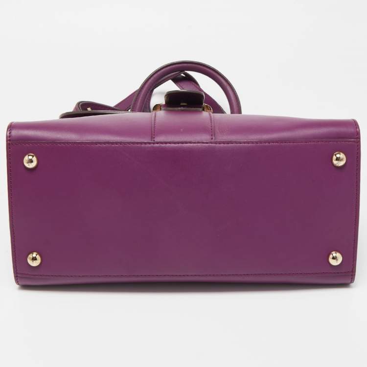 Pre Owned Delvaux Purple Leather Brillant MM Top Handle Bag