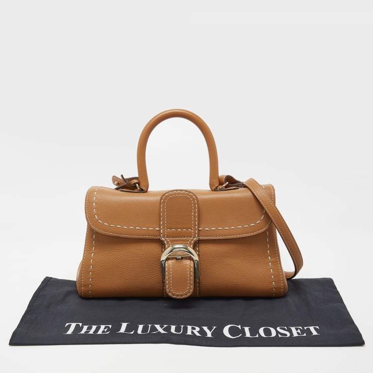 Pre Owned Delvaux Brown Leather Mini Brillant East/West Top Handle Bag
