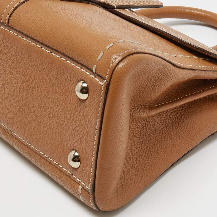 Pre Owned Delvaux Brown Leather Mini Brillant East/West Top Handle Bag