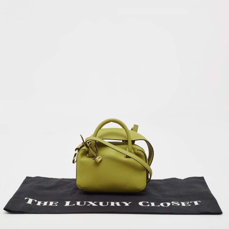 Pre Owned Delvaux Green Leather Nano Cool Box Shoulder Bag