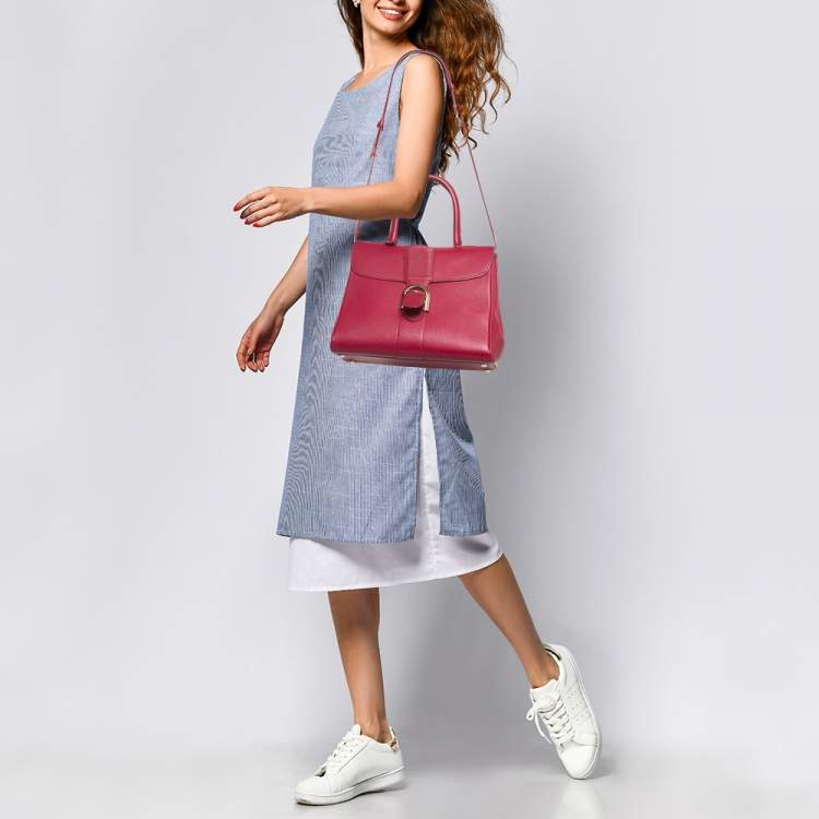 Pre Owned Delvaux Berry Leather Brillant Sellier MM Top Handle Bag