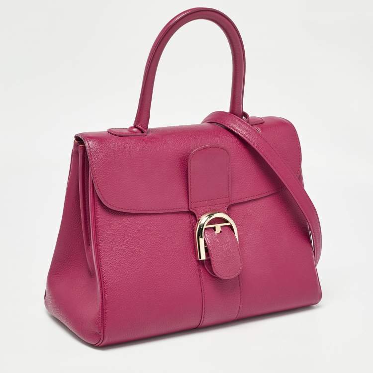 Pre Owned Delvaux Berry Leather Brillant Sellier MM Top Handle Bag