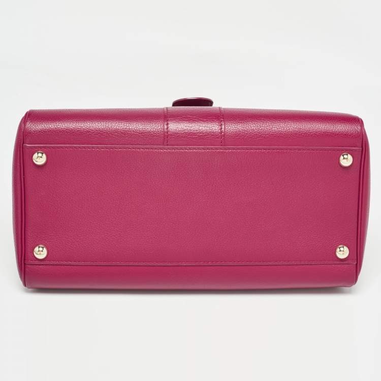 Pre Owned Delvaux Berry Leather Brillant Sellier MM Top Handle Bag