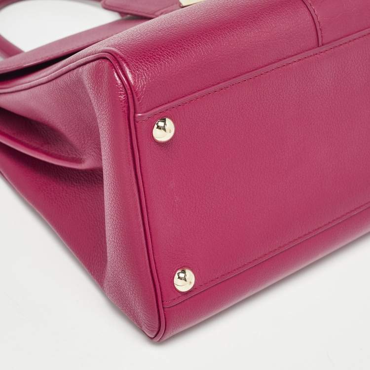 Pre Owned Delvaux Berry Leather Brillant Sellier MM Top Handle Bag