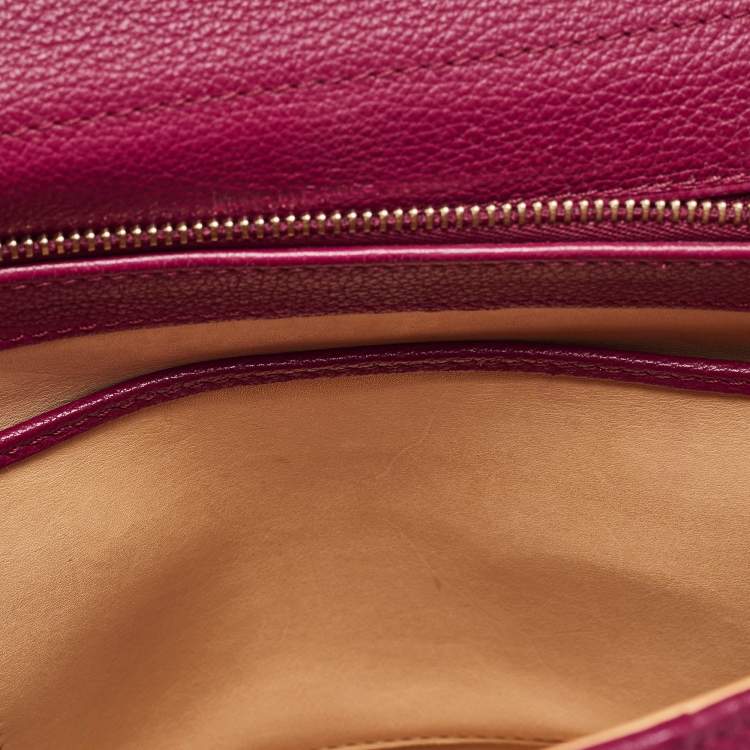 Pre Owned Delvaux Berry Leather Brillant Sellier MM Top Handle Bag