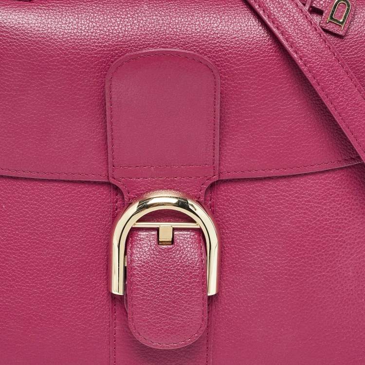 Pre Owned Delvaux Berry Leather Brillant Sellier MM Top Handle Bag