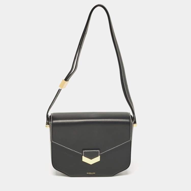 Pre Owned DeMellier Black Leather Flap Crossbody Bag