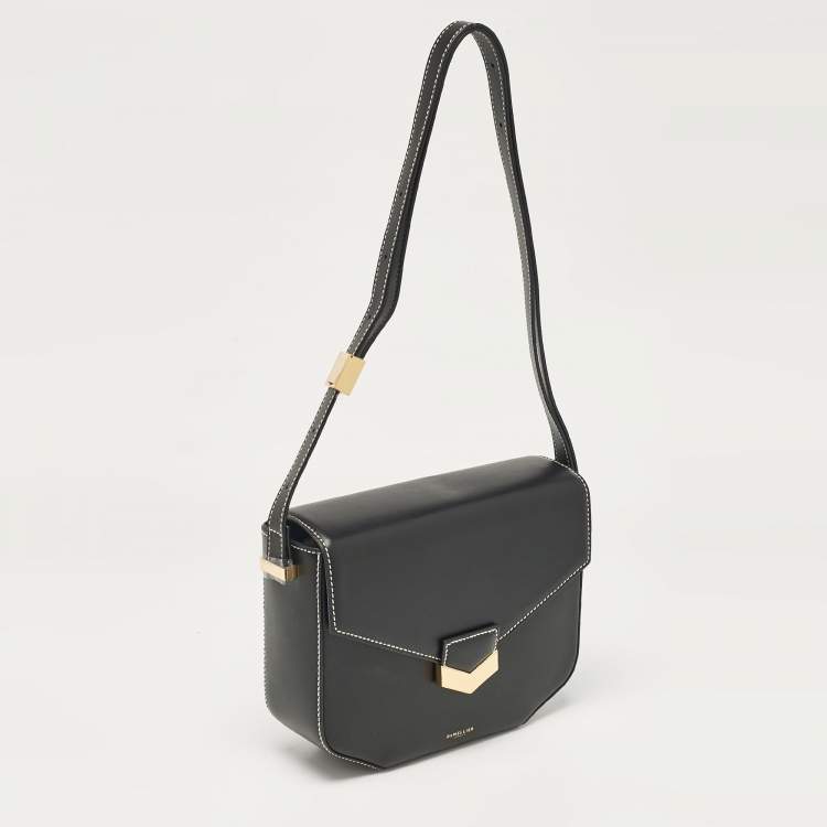 Pre Owned DeMellier Black Leather Flap Crossbody Bag