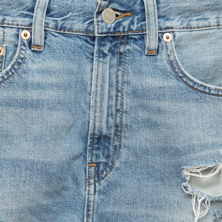 Pre Owned Denimist Blue Distressed Denim Nic High-Rise Shorts S