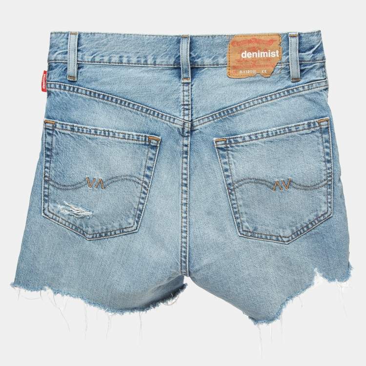 Pre Owned Denimist Blue Distressed Denim Nic High-Rise Shorts S