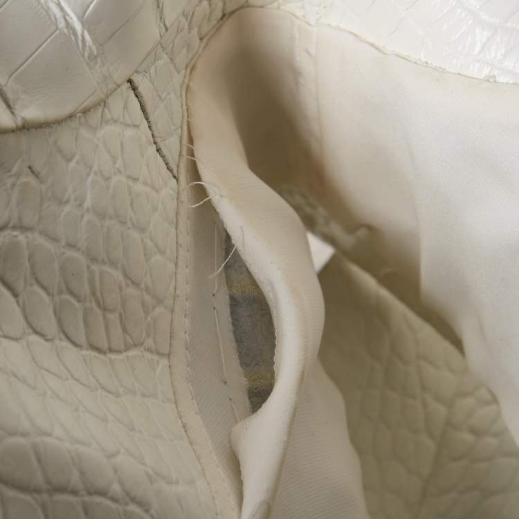 Pre Owned Dennis Basso White Leather Zip-Up Crop Vest S