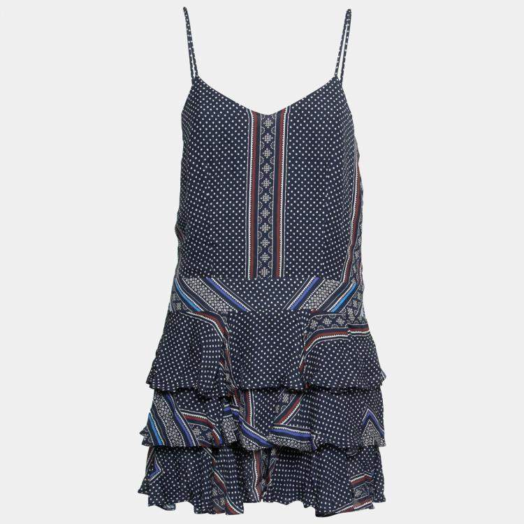 مملوكة مسبقًا Derek Lam 10 Crosby Blue Printed Silk Tiered Dress and Blouse Set M