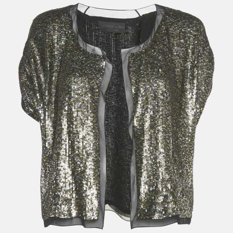 مملوكة مسبقًا Derek Lam Metallic Sequin Embellished Silk Bolero M