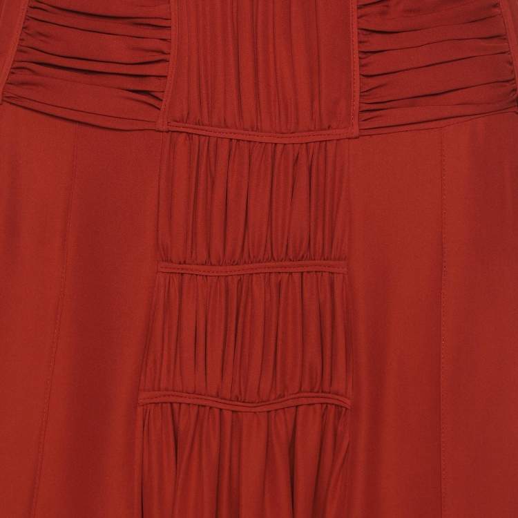 Pre Owned Derek Lam Red Ochre Silk Pleated Maxi Skirt M