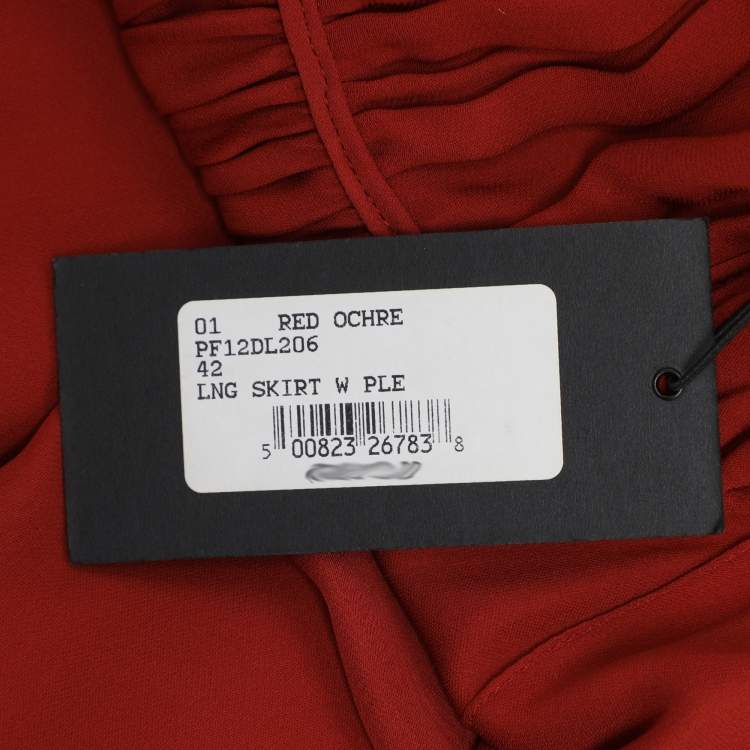 Pre Owned Derek Lam Red Ochre Silk Pleated Maxi Skirt M