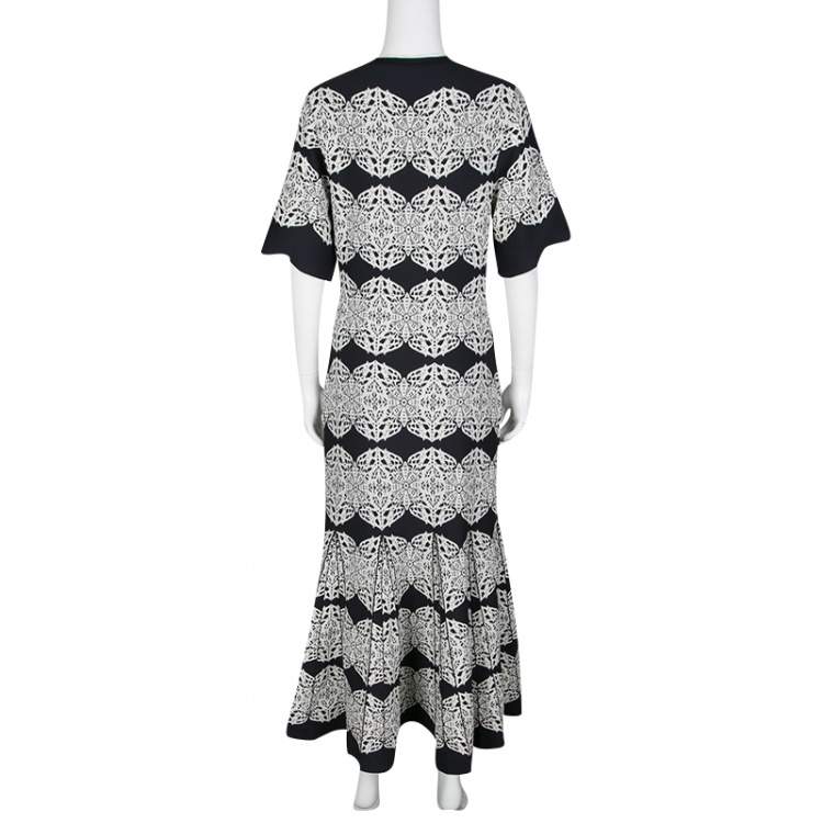 Pre Owned Derek Lam Monochrome Medallion Lace Pattern Jacquard Knit Midi Dress M