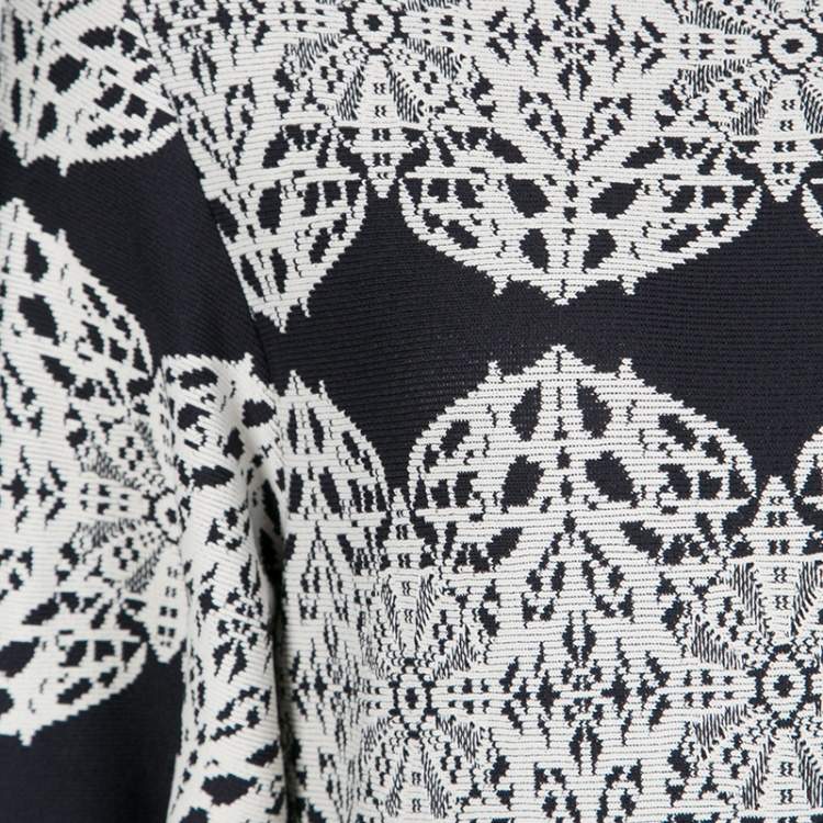 Pre Owned Derek Lam Monochrome Medallion Lace Pattern Jacquard Knit Midi Dress M