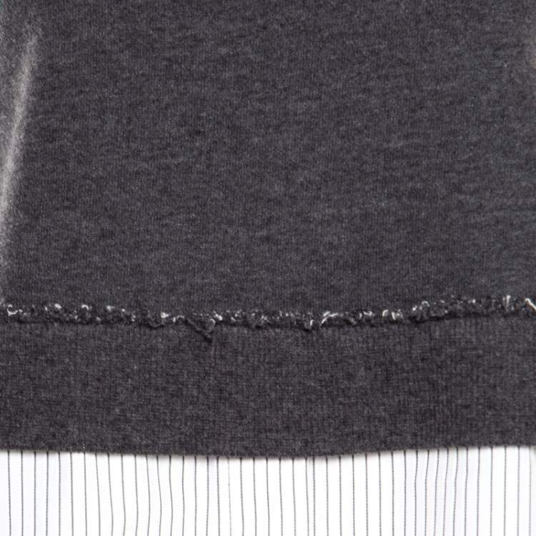 Pre Owned 10 Crosby Derek Lam Grey and White Knit Striped Layered Sleeveless Blouse S