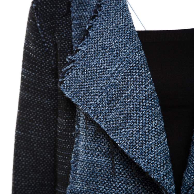Pre Owned 10 Crosby Derek Lam Navy Blue and Black Textured Raw Trim Detail Open Front Jacket S