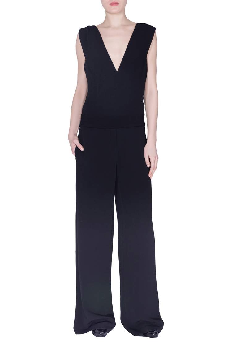 Pre Owned Derek Lam Black Crepe Plunge Neck Detail Jumpsuit S