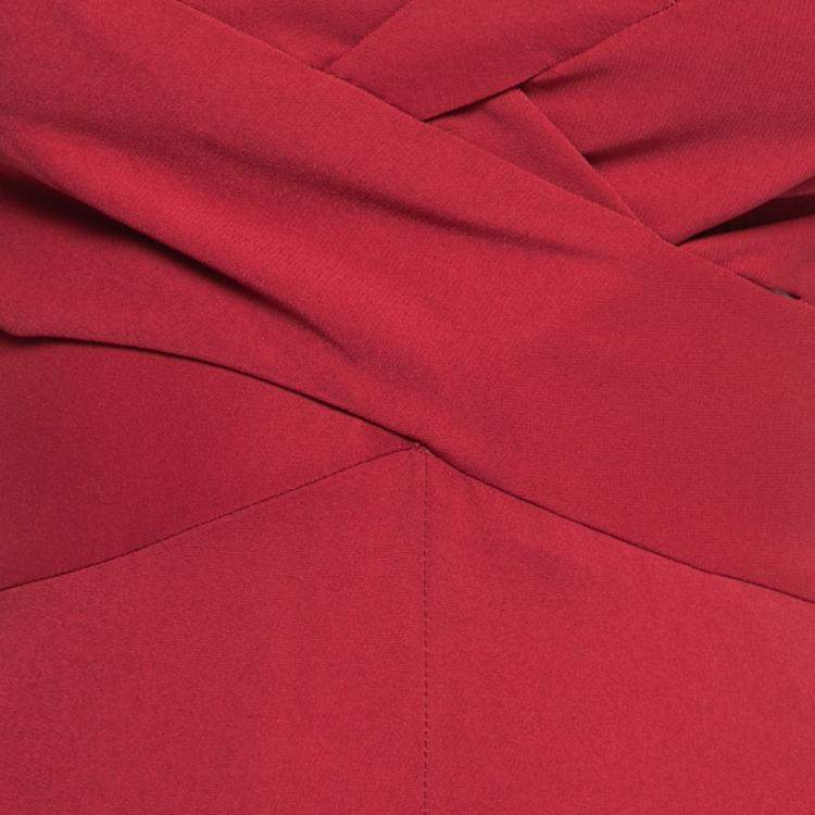 Pre Owned Derek Lam Burgundy Criss Cross Pleated Bodice Sleeveless Gown XS