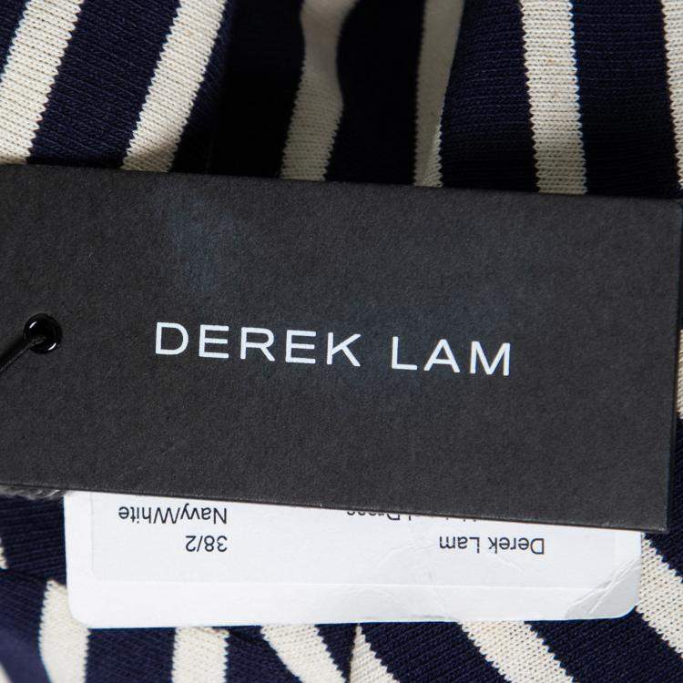 Pre Owned Derek Lam Navy Blue Striped Cotton Paneled Sleeveless Sheath Dress S