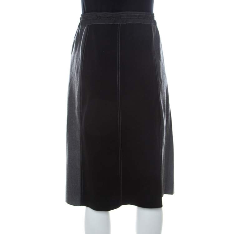 مملوكة مسبقًا Derek Lam Grey & Black Silk Blend & Wool Front Zip Paneled Skirt L