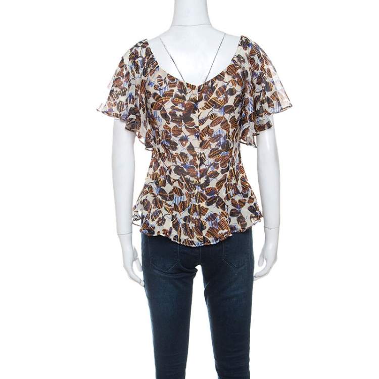 Pre Owned Derek Lam Multicolor Printed Chiffon Front Tie Detail Blouse S