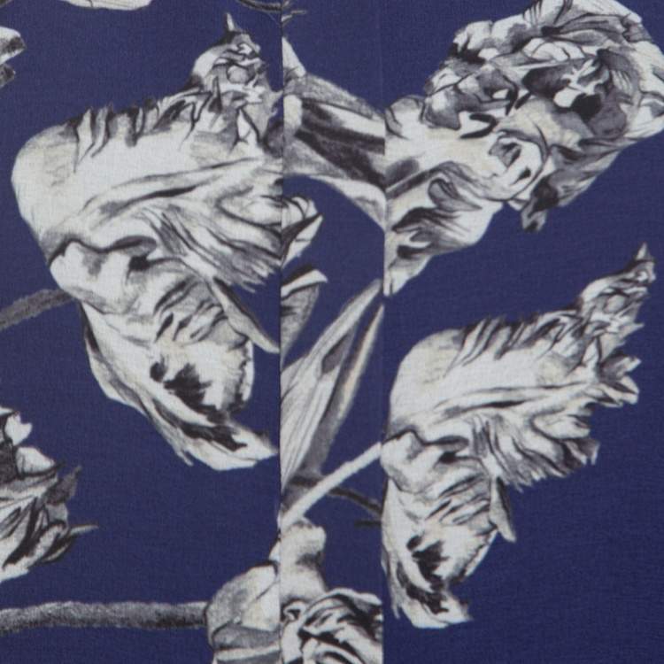 Pre Owned Derek Lam Bicolor Floral Print Crepe Shirt Dress L