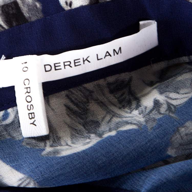 Pre Owned Derek Lam Bicolor Floral Print Crepe Shirt Dress L