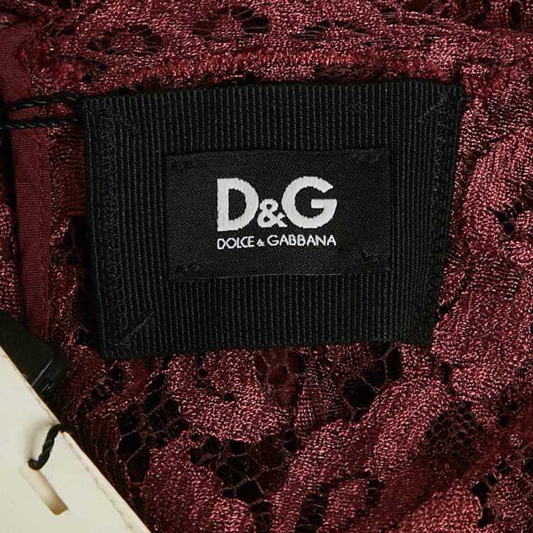 Pre Owned D&G Burgundy Floral Lace Short Dress M