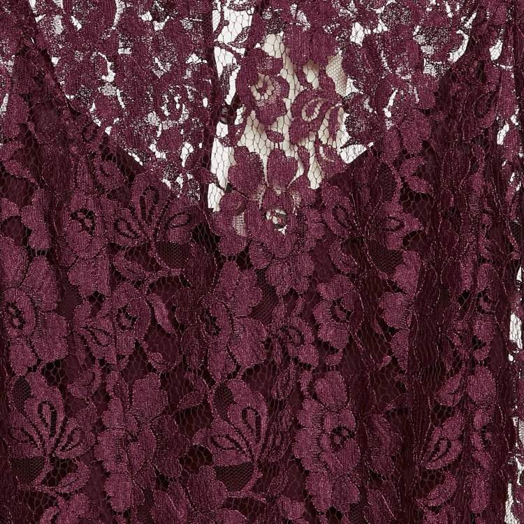 Pre Owned D&G Burgundy Floral Lace Short Dress M
