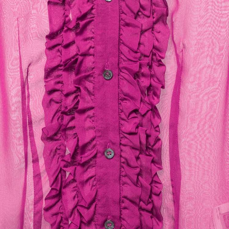 Pre Owned D&G Purple Silk Chiffon Ruffled Shirt S