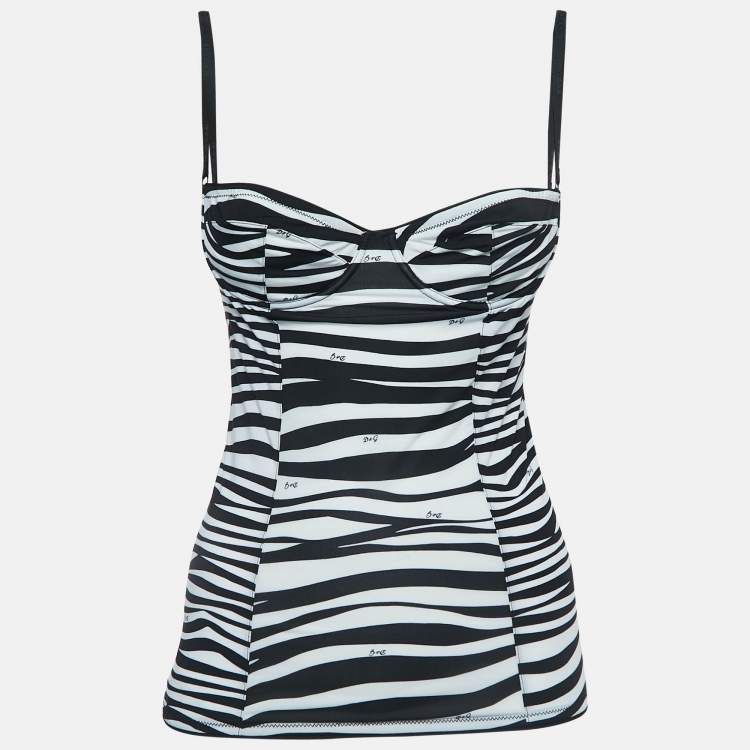 Pre Owned D&G Underwear Black Zebra Print Stretch Knit Bustier Corset Top M