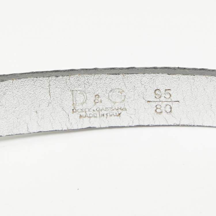 Pre Owned D&G Silver Leather DG Logo Slim Buckle Belt 95CM