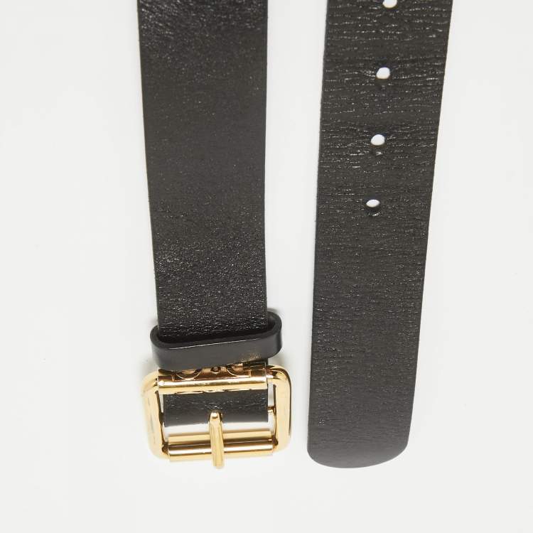 Pre Owned D&G Black Leather Logo Buckle Belt 85cm