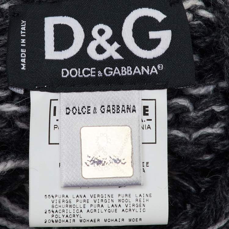 Pre Owned D&G Grey/White Wool & Mohair Knit Fringed Muffler