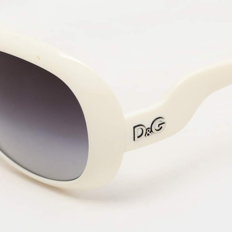 Pre Owned D&G White Acetate 8063 Round Sunglasses